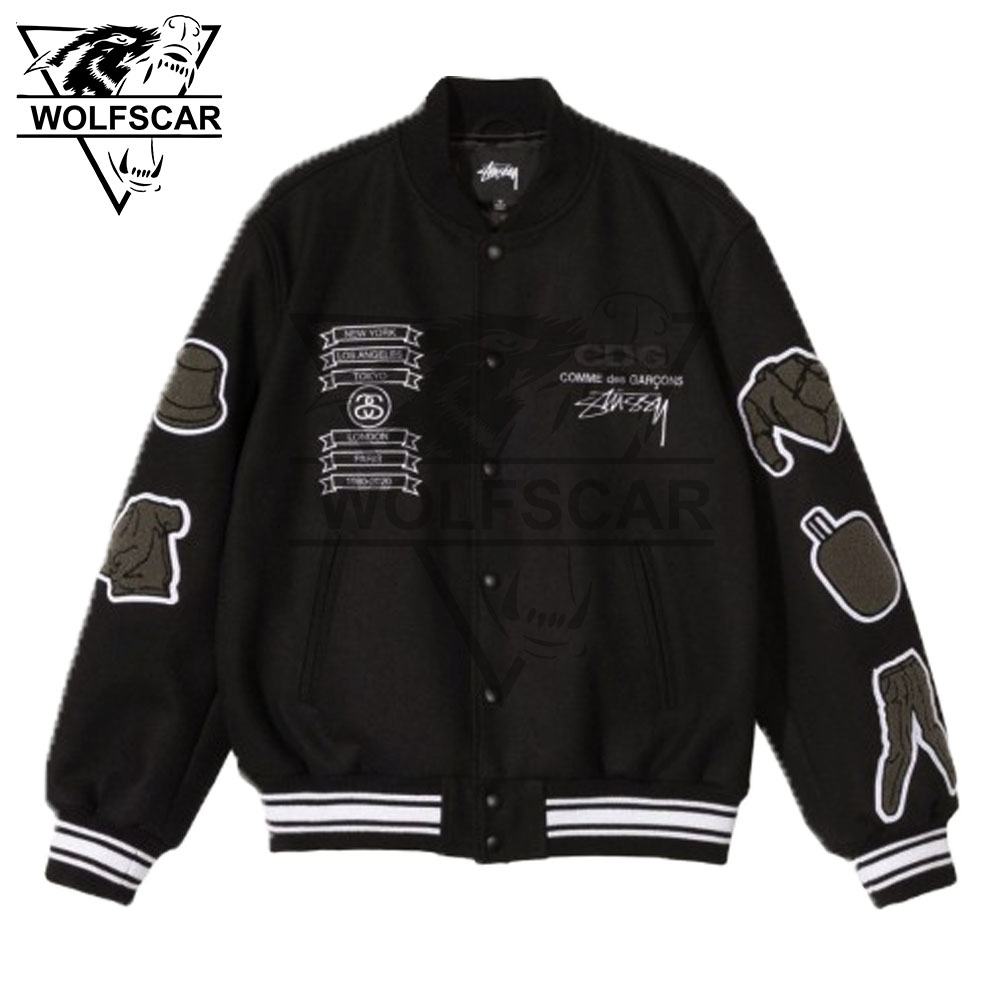 ASAP ROCKY STUSSY CDG WOOL VARSITY JACKET – Jimmy Outfits