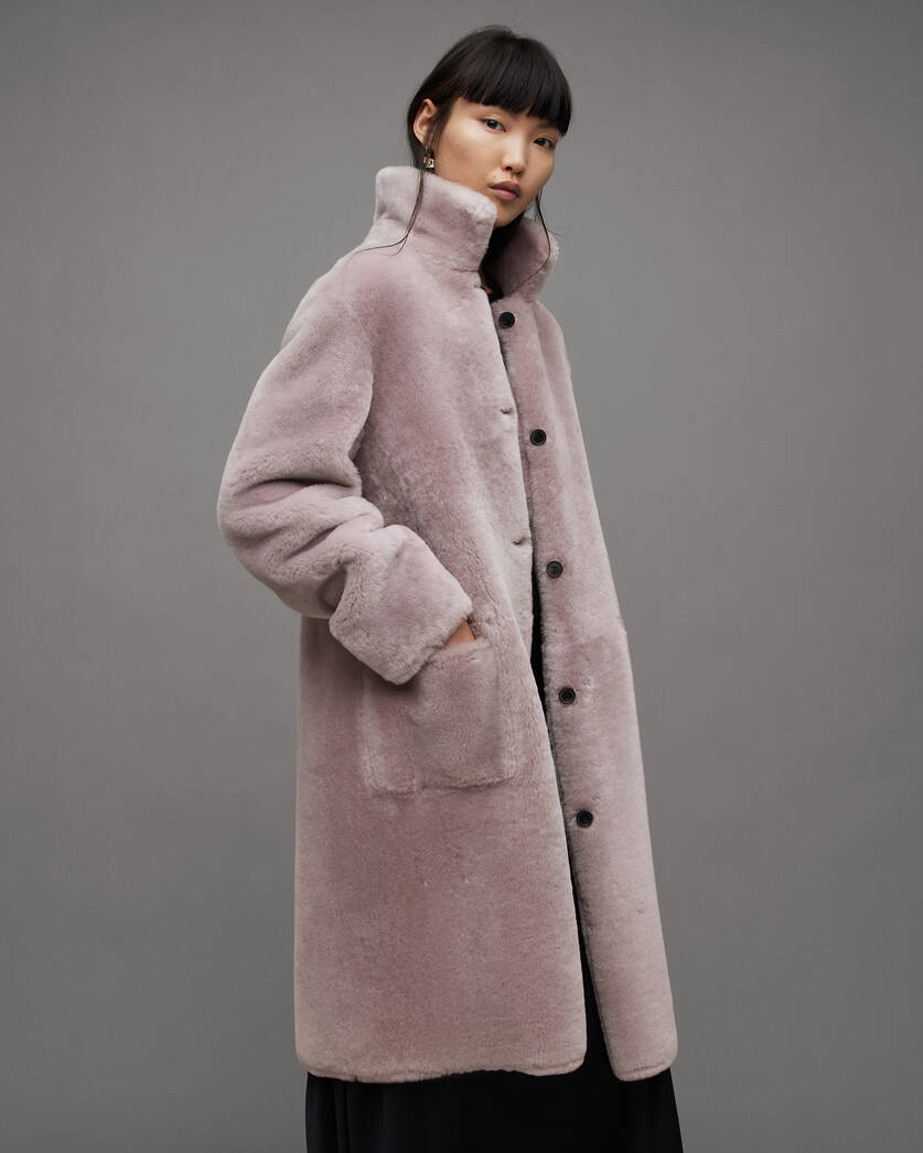All Saints Pale Orchid Pink Serra 2-In-1 Reversible Shearling Coat ...